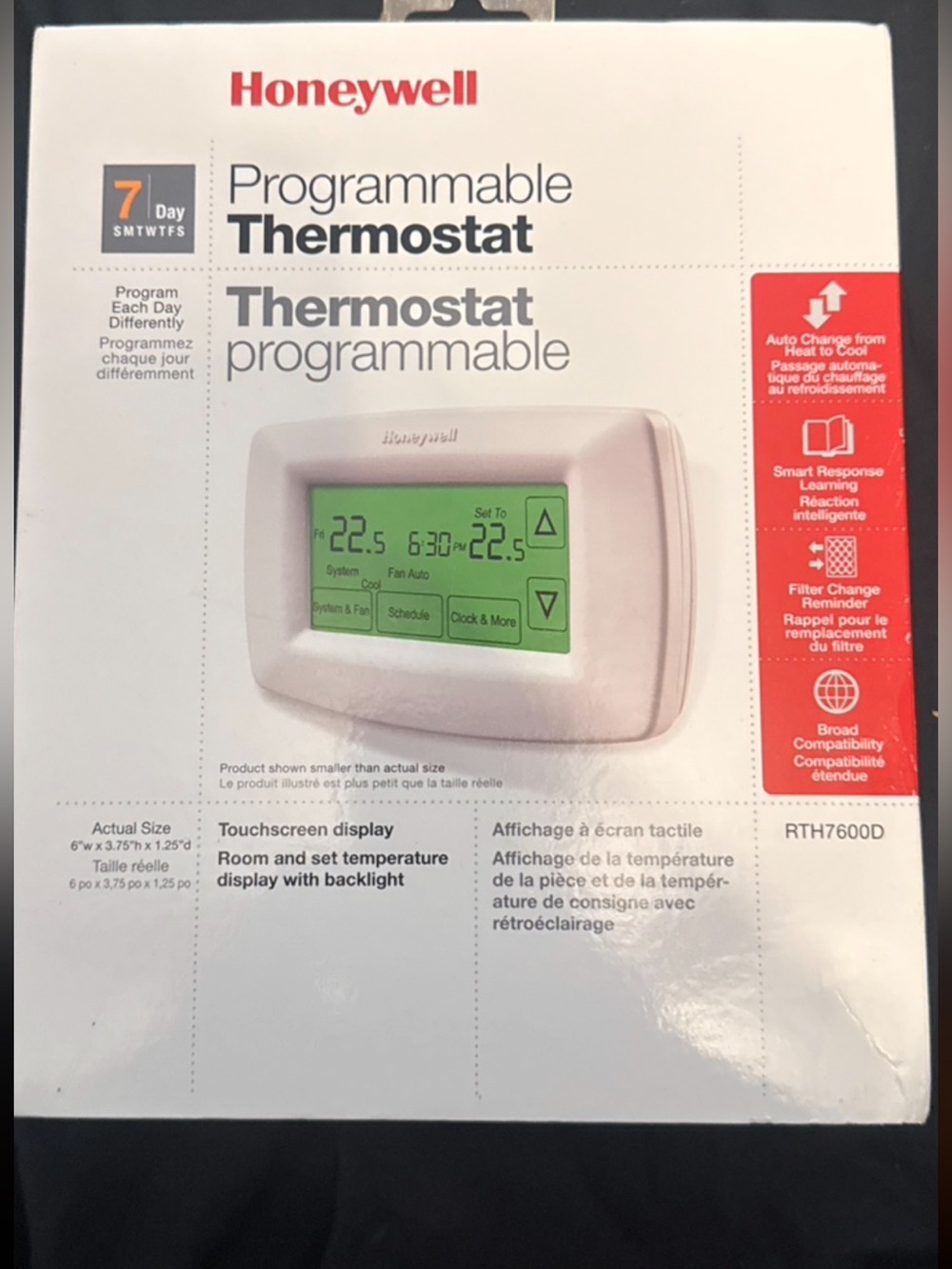 Honeywell White Programmable Thermostat - 7-Day Touchscreen (RTT600D)